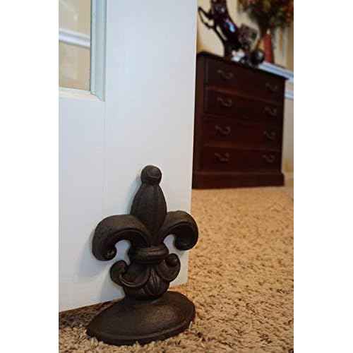 Lulu Decor, Cast Iron Fleur De Lis Door Stop, 2 Lbs, Antique Brown Door Stopper (Set of 2)
