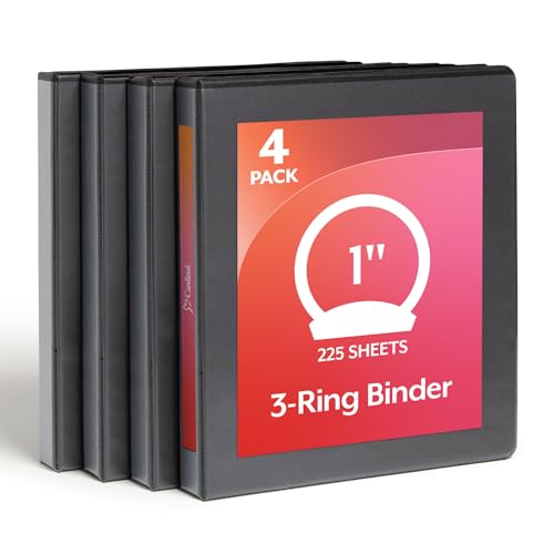Cardinal 1-Inch Black Presentation View 3-Ring Binder | 4 Pack, Holds 225 Sheets