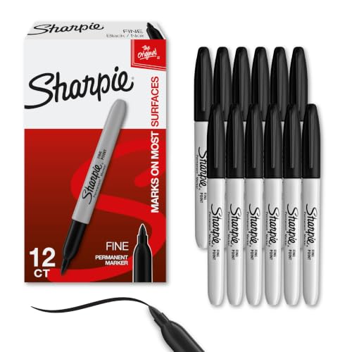 Sharpie Permanent Markers Fine Tip Black 12 Count - Quick Dry & Fade Resistant