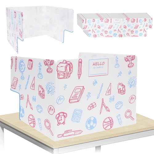 25-Pack Desk Dividers for Students with Privacy Shields, Ergonomic Arms Cutouts & Erasable Name Frames - Waterproof & Easy-to-Clean Test Dividers for Classroom, Exams, Office (White)