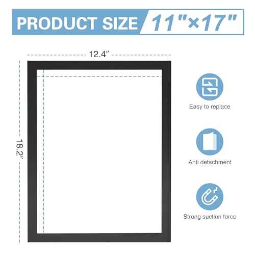 Relx 12 Pack Magnetic Sign Holder 11 x 17 Wall Mount, Self Adhesive Frames for Walls, Clear PVC Magnetic Picture Frame with Magnet Strip Border for Office, Home, Store, Restaurant Display