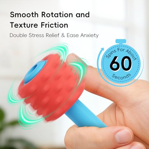 ELETIUO 4 in 1 Sensory Fidget Pencil Topper with Textured Spinners - Red+Blue, Blue+Yellow, Yellow+Orange, Green+Purple - Stress Relief & Focus Tool for ADHD & Autism