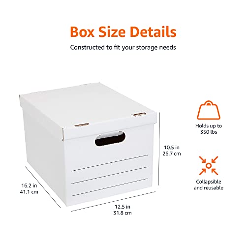 Amazon Basics Collapsible Storage & Filing Boxes - 20 Pack, Letter/Legal Size, Lift-Off Lids