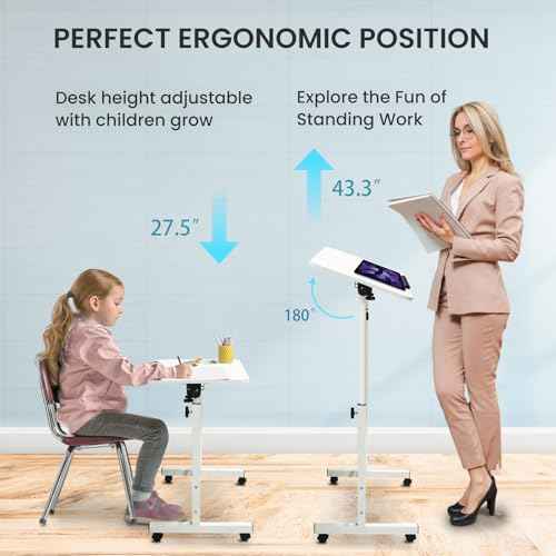 Aconcept Tiltable Small 32 x 16 inch Standing Desk, White Sit Stand Up Rolling Desk with Wheels, Height Adjustable 25-44" for Tablet Laptop and Walking Pad