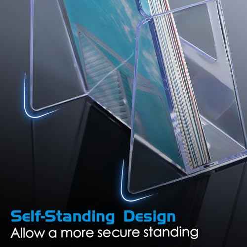 8 Sets Acrylic Brochure Holder 4'' x 9'' Brochure Display Stand Pamphlet Flyer Stand Plastic Flyer Holder with Business Card Case for Magazine Literature Booklets Menu Journals