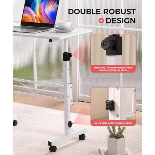 KLSMYHOKI Portable Standing Desk Adjustable Height, Small Computer, Laptop, Mobile Stand Up Rolling Desk with Wheels, Table for Home Office, 16"x31.5" Height 27"-43.5", White