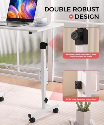 KLSMYHOKI White Adjustable Standing Desk with Wheels - Ergonomic Home Office Table