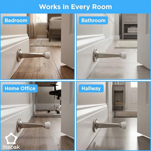 Litepak Satin Nickel 3" Heavy Duty Door Stopper Pack of 8 with Screws - Baseboard Mounted