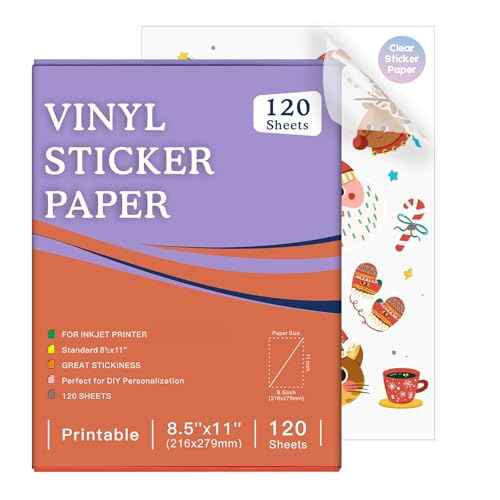 120 Sheets Printable Clear Sticker Paper for Inkjet Printer, Premium Vinyl Transparent Sticker Paper Waterproof, Dries Quickly, Vivid Colors, Tear Resistant, 8.5x11" Labels Great for Cutting Machines