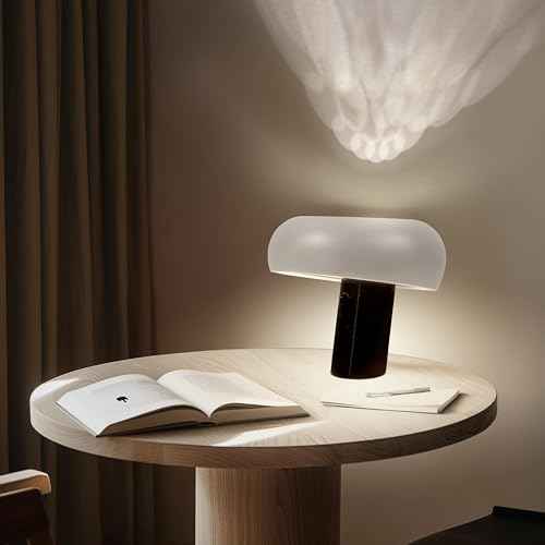 Brightech Kingpin Desk Lamp - Small LED Table Light for Bedroom, Office - Modern Bedside and Side Table With Marble Base, Metal Dome Shade - Dimmable Reading Light for Living Room and Dorm - Black