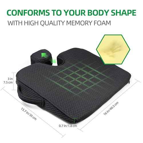 ( 16x13.7 inches Wedge Seat Cushion for Car and Truck,Portable Memory Foam Seat Cushion for Tailbone Stress Back Pain Relief