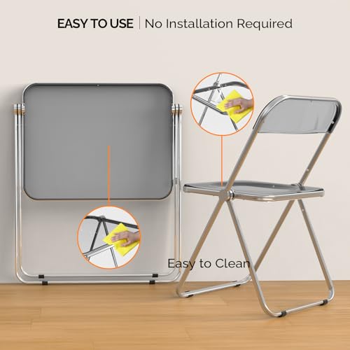 VINGLI Grey Folding Acrylic TV Tray Table—Small Space Desk with 360° Bracket