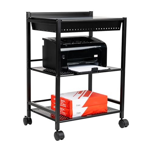 Mind Reader Cart with Covered Compartment, Office Organizer, Storage, 3-Tier, Office, Metal, 20" L x 14.25" W x 28.75" H, Black