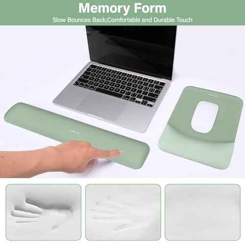MOSISO Wrist Rest Support for Mouse Pad&Keyboard Set, Rectangular Ergonomic Mousepad Non-Slip Base Home/Office Pain Relief&Easy Typing Pad with Neoprene Cloth&Raised Curved Memory Foam, Green