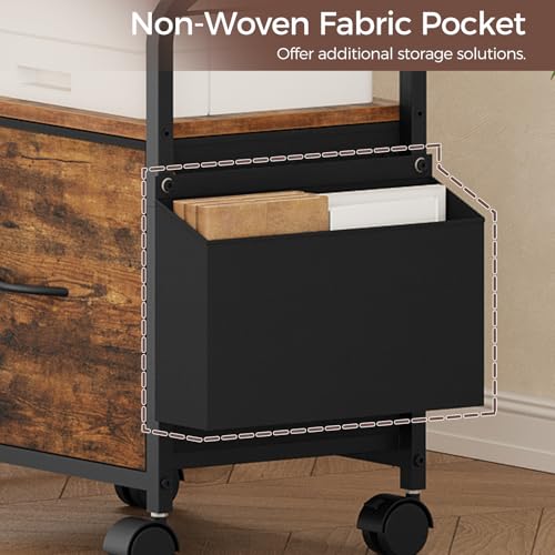 MAHANCRIS Rustic Brown Small Rolling File Cabinet with 3 Dividers, Under-Desk Organizer