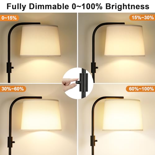 Ambimall Fully Dimmable Floor Lamp - Floor Lamps 9W LED Light Bulbs, Standing Lamps for Living Room with Adjust Head, Modern Standing Light Rotary Switch, Tall Lamp for Bedroom (Black and White)