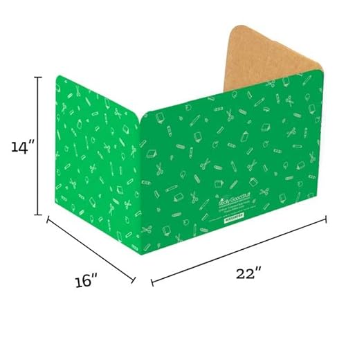 Really Good Stuff Large Privacy Shields for Student Desks ? Set of 12 - Matte - Study Carrel Reduces Distractions - Keep Eyes from Wandering During Tests, Green with School Supplies Pattern