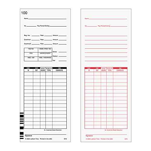Lathem Universal Payroll/Job Time Cards, Double-Sided, For Lathem 7000E / 7500E Time Clocks, 100 Pack, E79-100, White