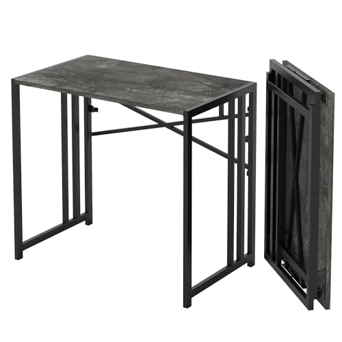 Narrow Folding Computer Desk 35 inch, Writing Gaming Computer Desk for Small Spaces, No Assembly Required Small Office Table, Grey