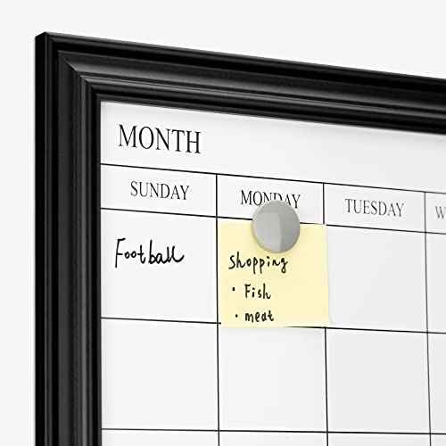 Navaris Framed Calendar Whiteboard for Wall - 18" x 24" Magnetic Dry Erase Monthly Planner - White Board with Frame - Includes Magnets and Marker