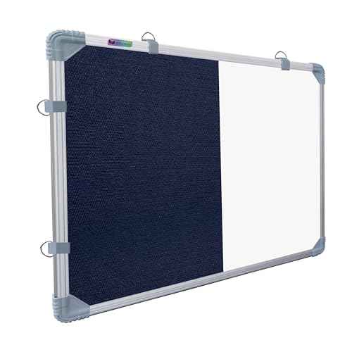 Combination Board 2x3 Feet (Magnetic White Board with Blue Pin-up Notice Board) with Push Pins for Home, Office & School, Heavy-Duty Aluminium Frame (White, Blue) (89x59 cm)