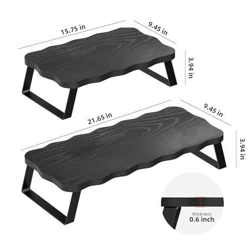 Monitor Stand Riser, Wooden Computer Stand for Desk, Wood and Steel Multi-Purpose Desktop Storage Laptop Riser Desk Shelf for Computer, Laptop, PC, Printer, 15.75 x 9.45 x 3.94 Inch Length (Black/2 Pack)