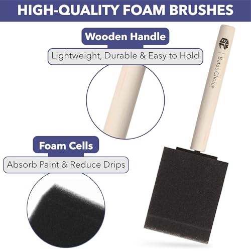 Bates Choice Foam Paint Brushes 2 Inch, 16 Pack with Black Wooden Handles