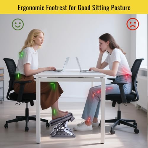 Foot Rest for Under Desk at Work Enlarged, Ergonomic Footrest with Adjustable Height and Angle, Foldable Foot Stool with Removable Pad Massage Beads for Office Gaming Chair Black