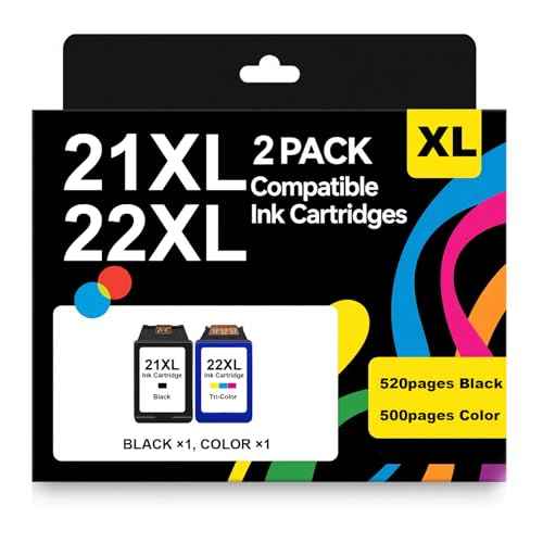 21 22 21XL 22XL Ink Cartridges Combo Pack Compatible for DeskJet F2210 F4180 F380 F300 F4140 F340 OfficeJet 4315 J3640 J3680 1410 PrintersPrinter (2-Pack 1Black/1Tri-Color)