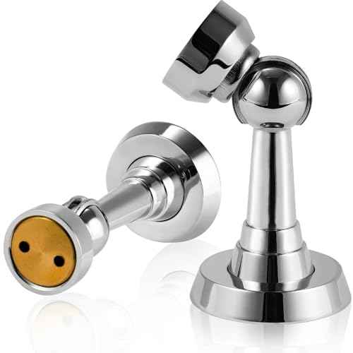 Magnetic Door Stop Brass Heavy Duty Door Stopper Keep Door Open Door Catch Holder with Screws for Wall & Floor Mount, 2P, Bright Chrome
