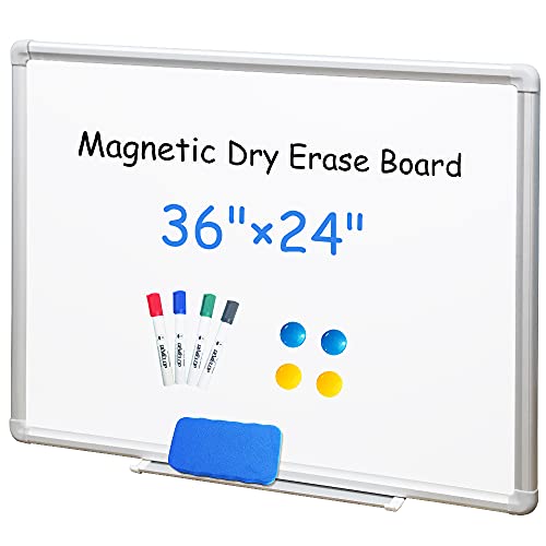 DEVELOP Magnetic Dry Erase White Board 24x36 Inch, Aluminum Frame Wall-Mounted Whiteboard with Detachable Marker Tray & Magnetic Surface for Home Office Classroom Kitchen Memo