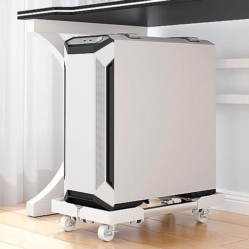 Mobile CPU Stand, Adjustable PC Tower Stand, Computer Tower Stand With 4 Locking Caster Wheels Fits Most PC(White)