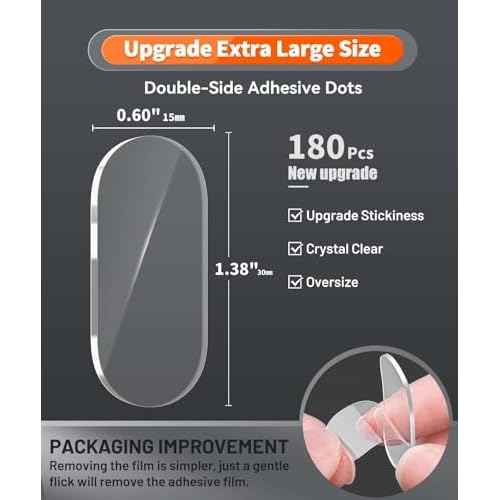 Extra Large Removable Mounting Putty, Strong Double Sided Glue Adhesive Dots No Residue, Clear Museum Sticky Tack for Picture Decor Craft,180 Pcs 0.6 x 1.38 in