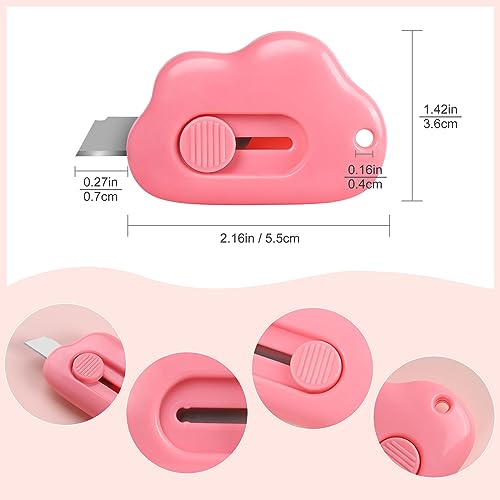 Box Cutters, 6 Pack Retractable Letter Opener, Mini Utility Knives Cloud Shaped Box Opener Envelope Slitter, Small Package Opener Paper Cutters with Keychain Hole