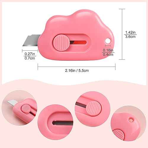 Cloud Box Cutter Retractable, 6Pcs Mini Utility Knife Letter Opener Envelope Slitter, Small Package Opener Paper Cutters with Keychain Hole for Office Home School Stationery DIY Crafts Rainbow Color