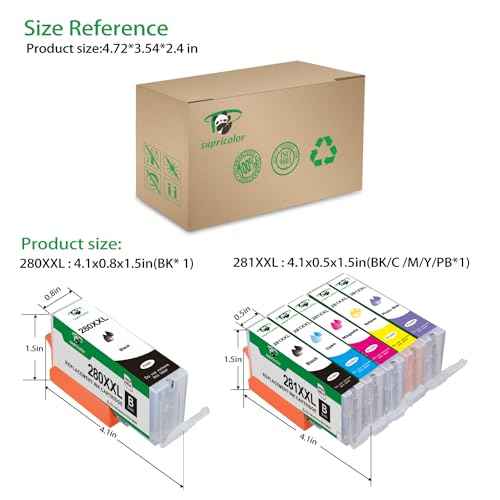 PGI-280XXL CLI-281XXL Ink Cartridges, Replacement Ink for PGI 280 XXL CLI 281 XXL 6 Color (1PGBK 1Black 1Cyan 1Magenta 1Yellow 1Photo Blue) Use with PIXMA TS8120 TS8220 TS9120