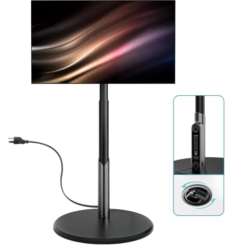 LLDEPLL Black Floor Mobile TV Stand with Power Outlet | 27-70 inch TV Cart, 88 lb Capacity, 6-Height Levels, Ambiant Bottom Lighting, 400x400mm VESA
