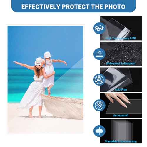 5x7 Soft Sheet Protectors 100 Pack, Clear Top Loading Photo Sleeves, No Holes Photo Protectors, Acid-Free Plastic Photocard Sleeve, Archival Safe & Waterproof