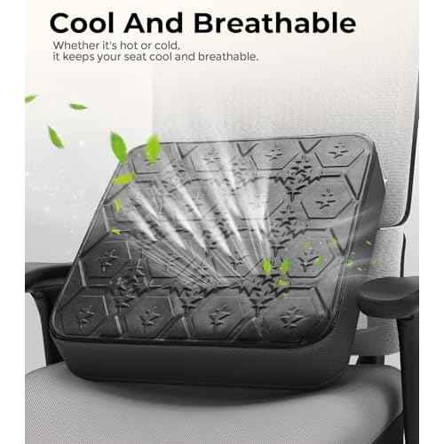 Large Seat Cushion, Dual-Layer Gel & Memory Foam Office Chair Cushion for Long Sitting, Keep Cooling & Soft 19.7 inch Seat Pad for Office Chairs
