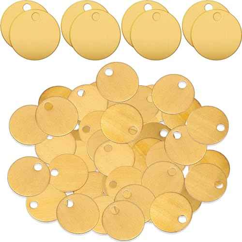 Gisafai 200 Pcs Solid Brass Tags for Stamping Round Brass Tags Blank Valve Gold Stamping Blanks Tag with Hole for Pets Plants Doors Pipe Valves Equipment Tool and Keys Labeling(1 Inch)