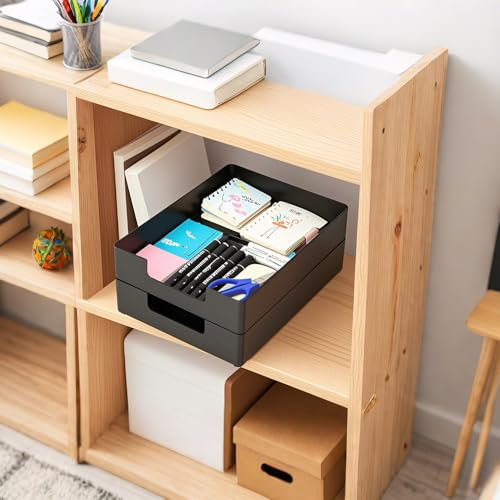 RHONZHAO Letter-Size Black Desk Drawer Organizer for A4 Paper, Stackable Office Tray