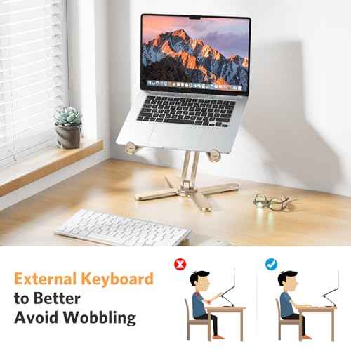 OMOTON 360 Rotating Laptop Stand Riser for Desk, Ergonomic Foldable Computer Stand Adjustable Height Angles for Collaborative Work, Easy Storage Fit Macbooks,All Laptops up to 16 inches, Gold