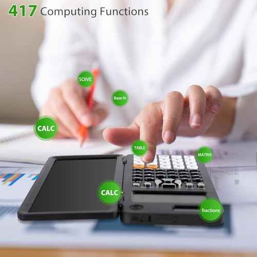 Scientific Calculator with Writing Tablet, Upgraded 991ES Calculator with 417 Functions, Erasable LCD Notepad, Solar Battery Power, Portable Office School Supplies for Student, Teacher
