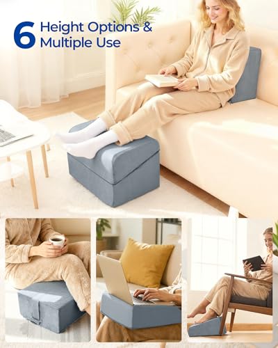 Kayfia Gray Adjustable Foot Rest Under Desk – 6 Height Options, Velvet Cover