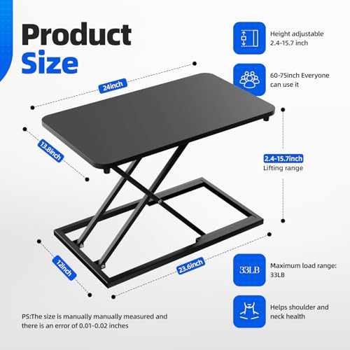 Hoodutric Black Standing Desk Converter - Height Adjustable Sit-Stand Desk Riser for Home Office
