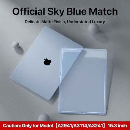 CrackGuard for MacBook Air 15 inch Case | M4 M3 M2 2025 2024 2023 | Anti-Crack Upgrade |100% Match Official Color | Hard Shell Laptop Cover | A3241 A3114 A2941 | Sky Blue Clear