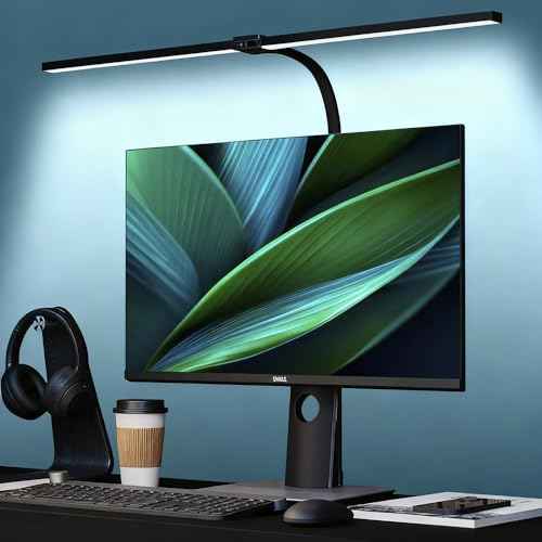 LED Desk Lamp for Office Dorm Home - Eye Caring Desk Light with Timer, Remote Control 24W Brightest Dual Screen Computer Monitor Gooseneck Dimmable Table lamp with Anti-Glare Cover Clamp