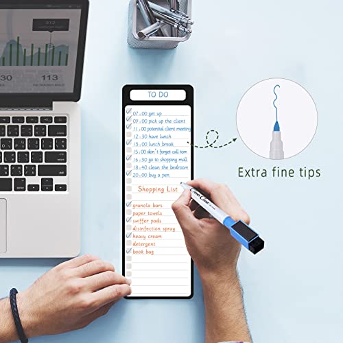 Magnetic Dry Erase List Board - 4"x12" Multifunctional List Board for Fridge - 6 Extra Fine Point Markers Included - Shipped Flat