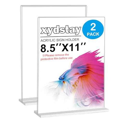 8.5 x 11 Acrylic Sign Holder 2 Pack, Vertical T Shape Clear Plastic Menu Holder, Unbreakable Table Sign Holder for Restaurant, Office, School, Store and Home Use