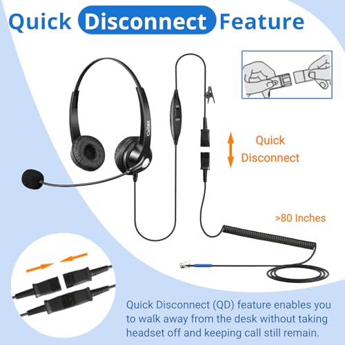 Callez RJ9 Phone Headset with Mic Noise Cancelling, Office Telephone Headset with Quick Disconnect Cord Compatible with Cisco IP Phones 7940 7941 7942 7945 7960 7962 7965 7821 7841 8811 8841 8845 8851
